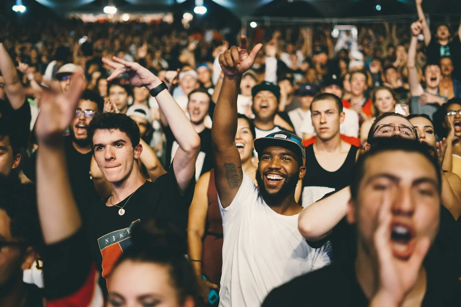 Festival audience cheering together