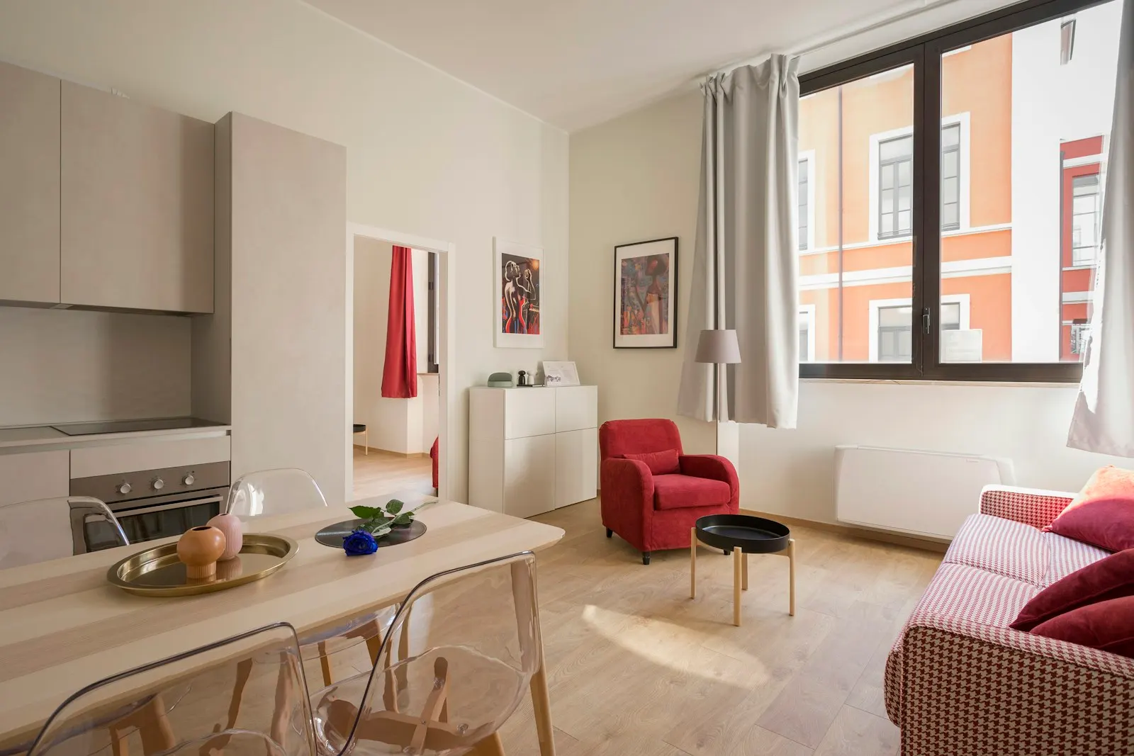 Living room with sofas and large windows