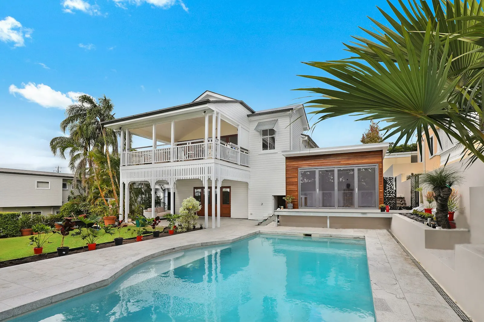 House and swimming pool in a garden