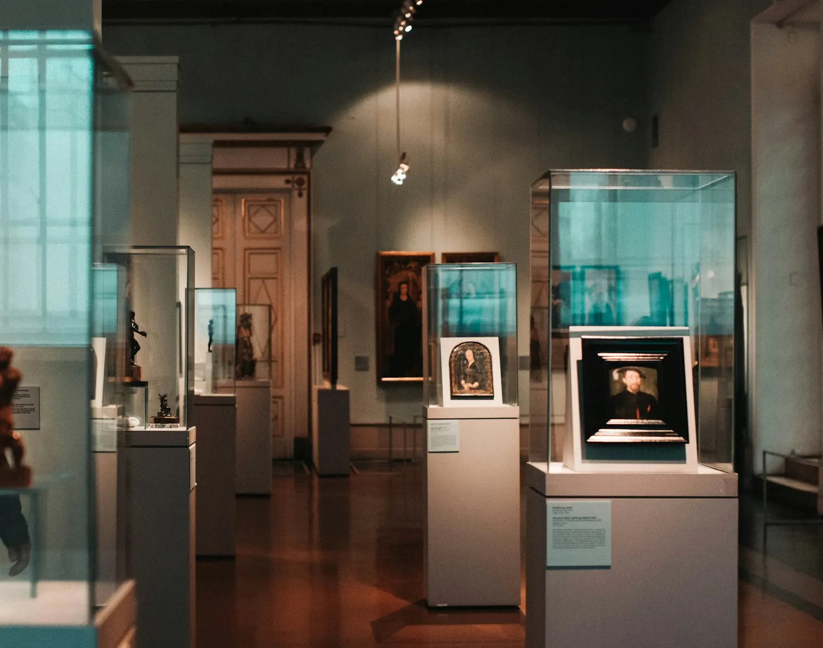 Museum gallery with display cases