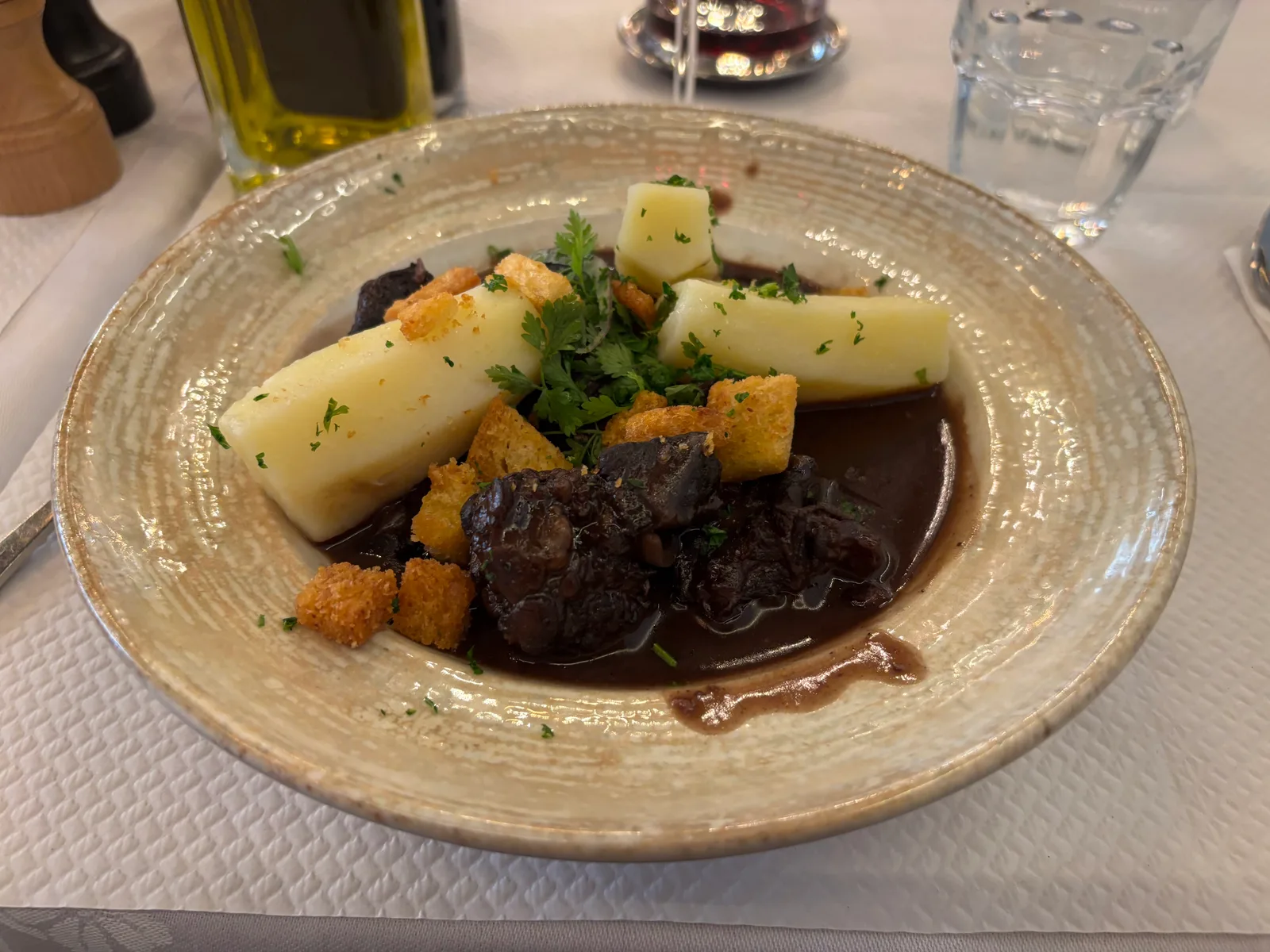 Boeuf bourguignon with potatoes at Paris Beaubourg in June 2025; not a current menu